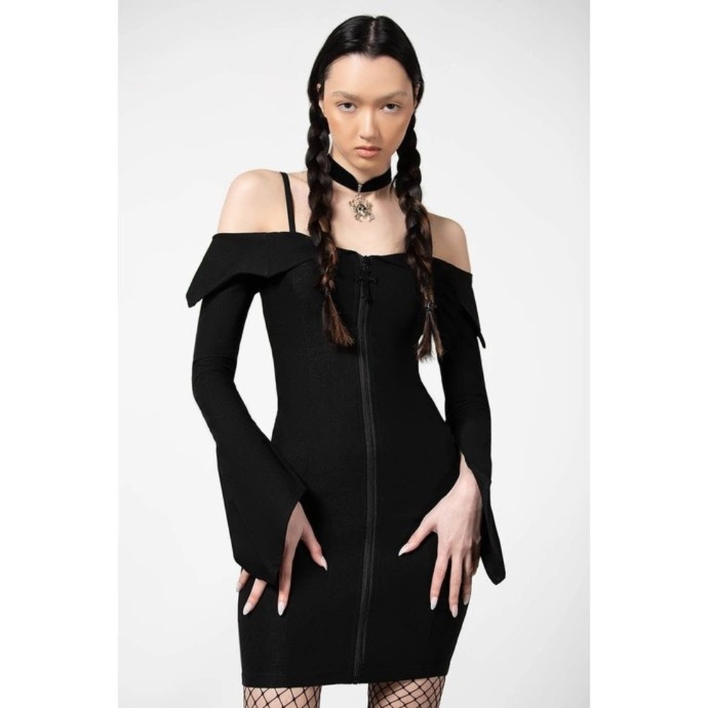 Killstar Demelza Zip Bardot mini dress black